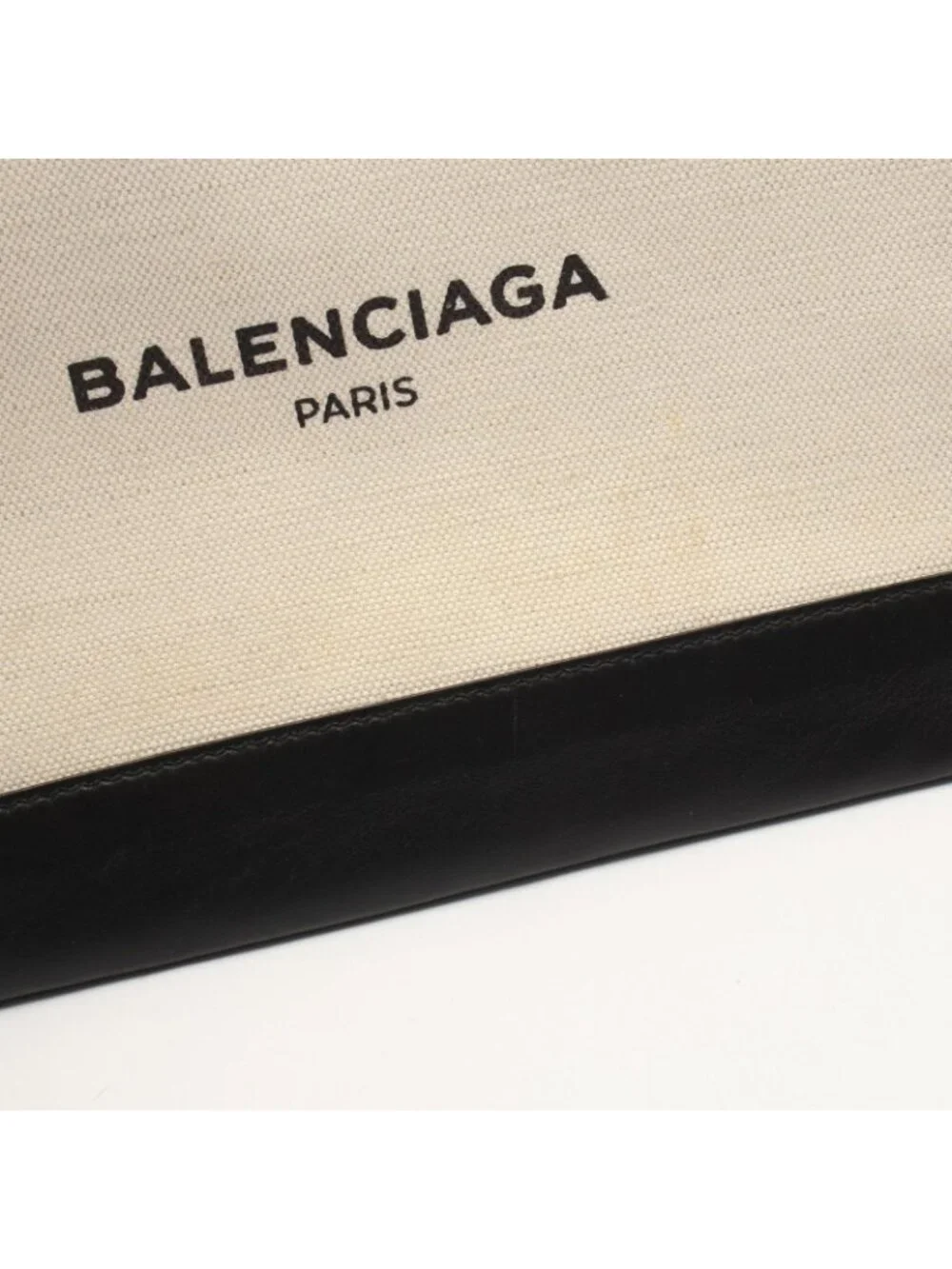 Balenciaga Clutch Navy Clip M Ivory Black Canvas Leather